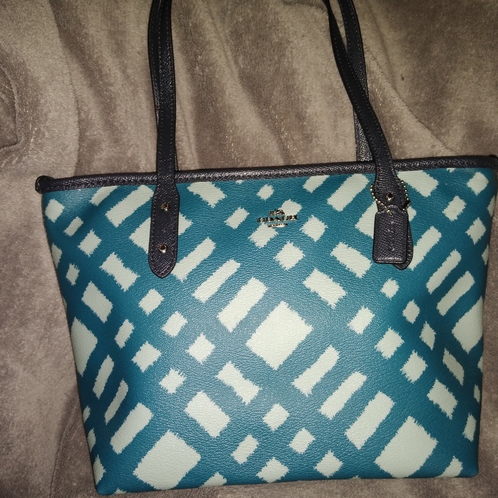 Coach Wild plaid blue Mini City Zip tote